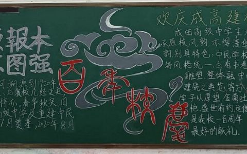 欢庆成高建校100周年黑板报图片 思源报本 励志图强
