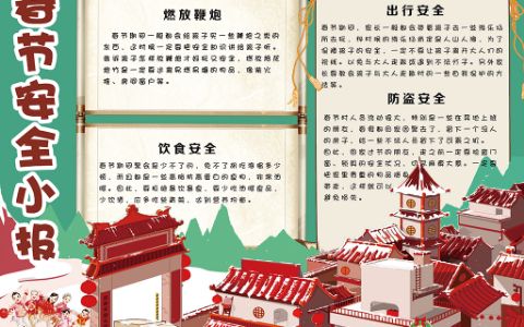 卡通中国风新年春节安全手抄报电子小报下载
