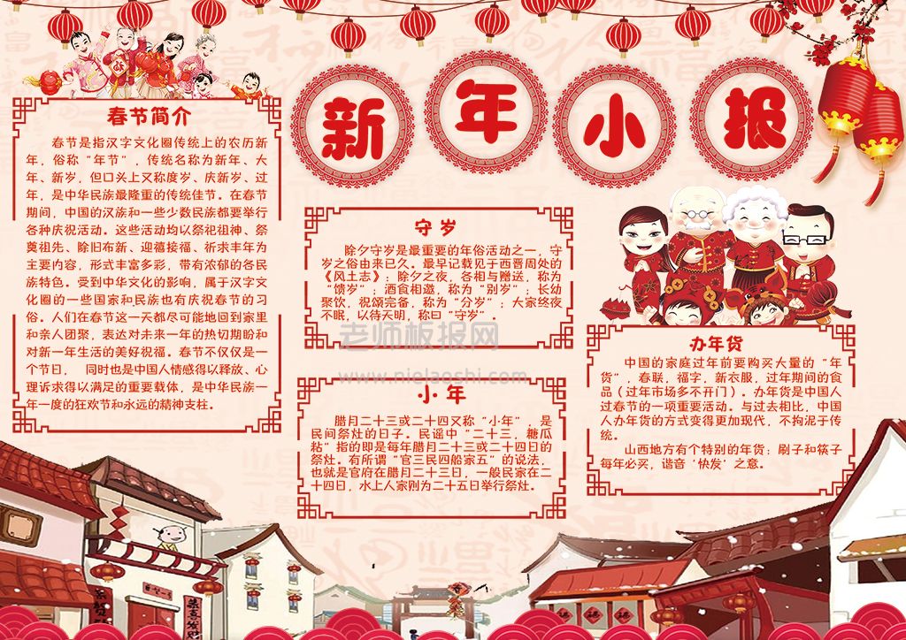 红色喜庆新年习俗电子小报下载