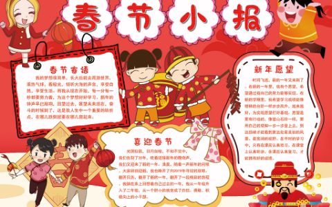 新年快乐春节习俗手抄报电子小报word模板下载