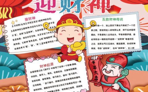 中国传统节日春节习俗迎财神手抄报电子小报word模版