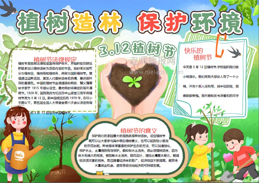 植树节中小学生手抄报植树造林保护环境小报word电子模板