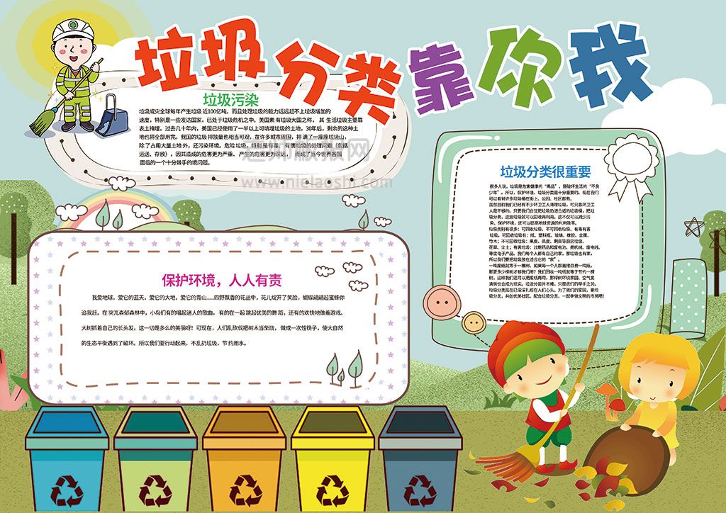 垃圾分类小报环保小报模板