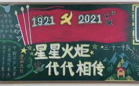 1921--2021建党节黑板报图片 星星火炬 代代相传