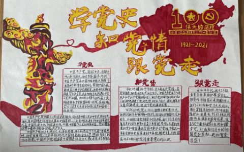 纪念中国共产成立100周年手抄报图片 学党史知党情跟党走