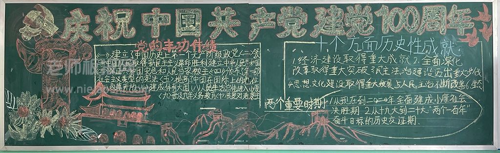 庆祝中国共产党建党100周年黑板报图片