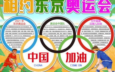 2021相约东京奥运会中国加油学生素材手抄报word电子模板