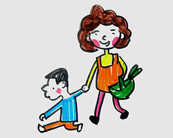 简单儿童彩笔画作品动画教程 和妈妈一起逛街