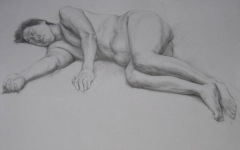 躺着的女性人体写生素描图片