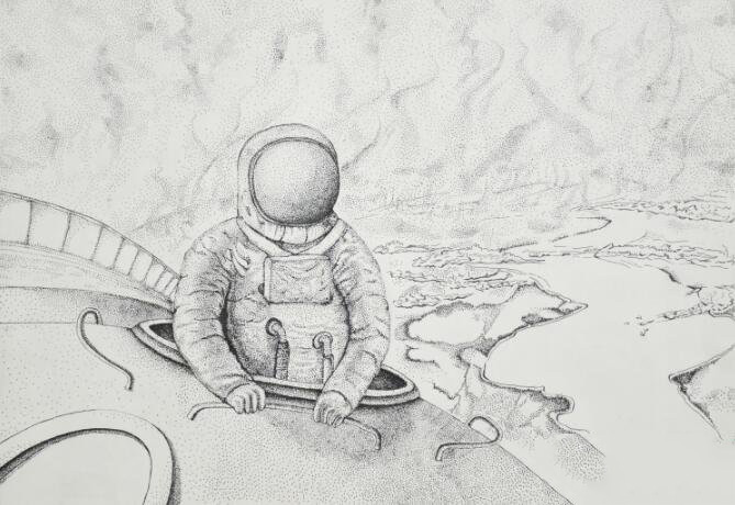 《太空旅客》创意设计素描图片