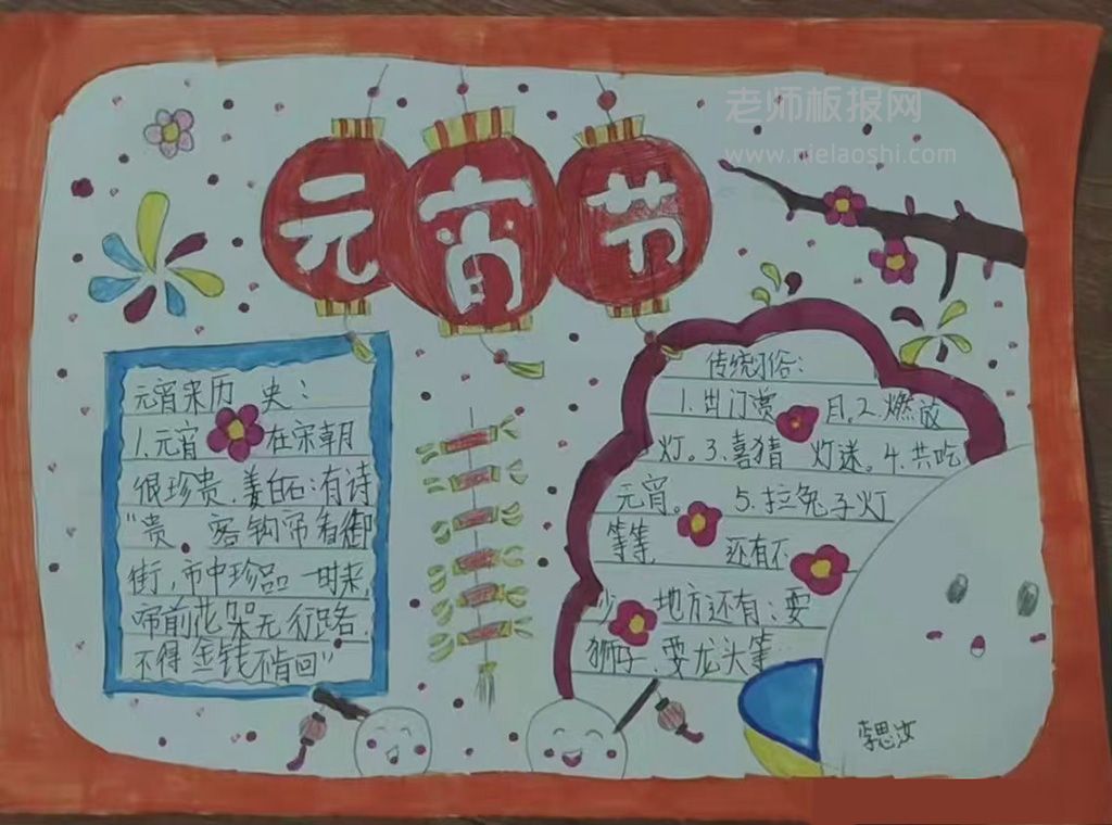 小学生《元宵节》主题手抄报 元宵节传统习俗及历史
