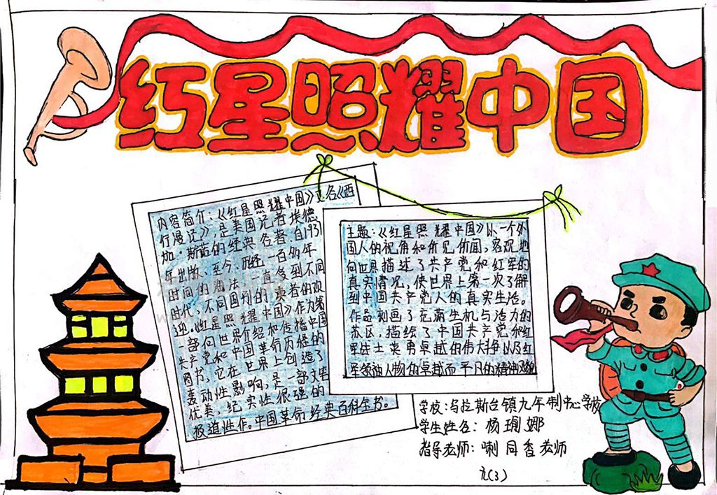 《红星照耀中国》学生课外阅读手抄报绘画图片内容文字