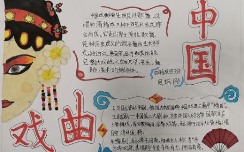 《中国戏曲》主题手抄报绘画图片内容文字-四年级
