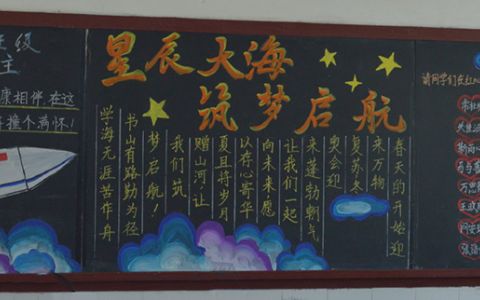 《星辰大海筑梦启航》中学生主题黑板报绘画图片-内容文字