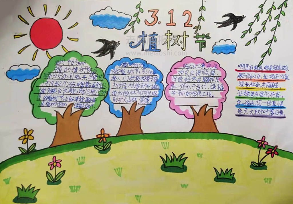 小学生3·12植树手抄报绘画图片-含内容文字