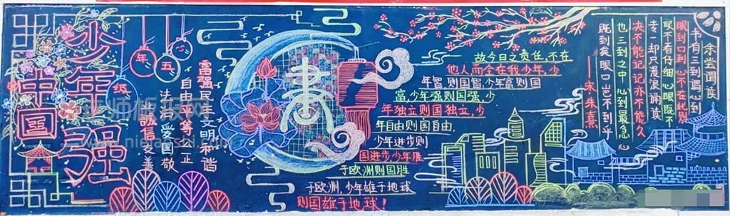 少年中国强-爱国黑板报绘画图片-含内容文字
