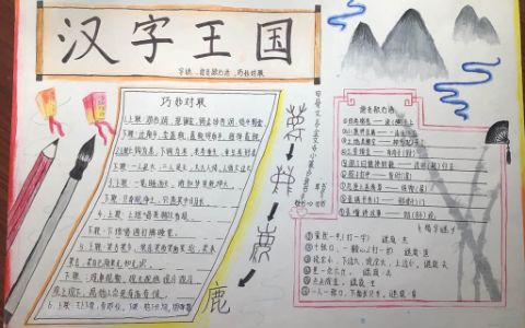 《汉字王国》主题手抄报绘画图片-内容文字
