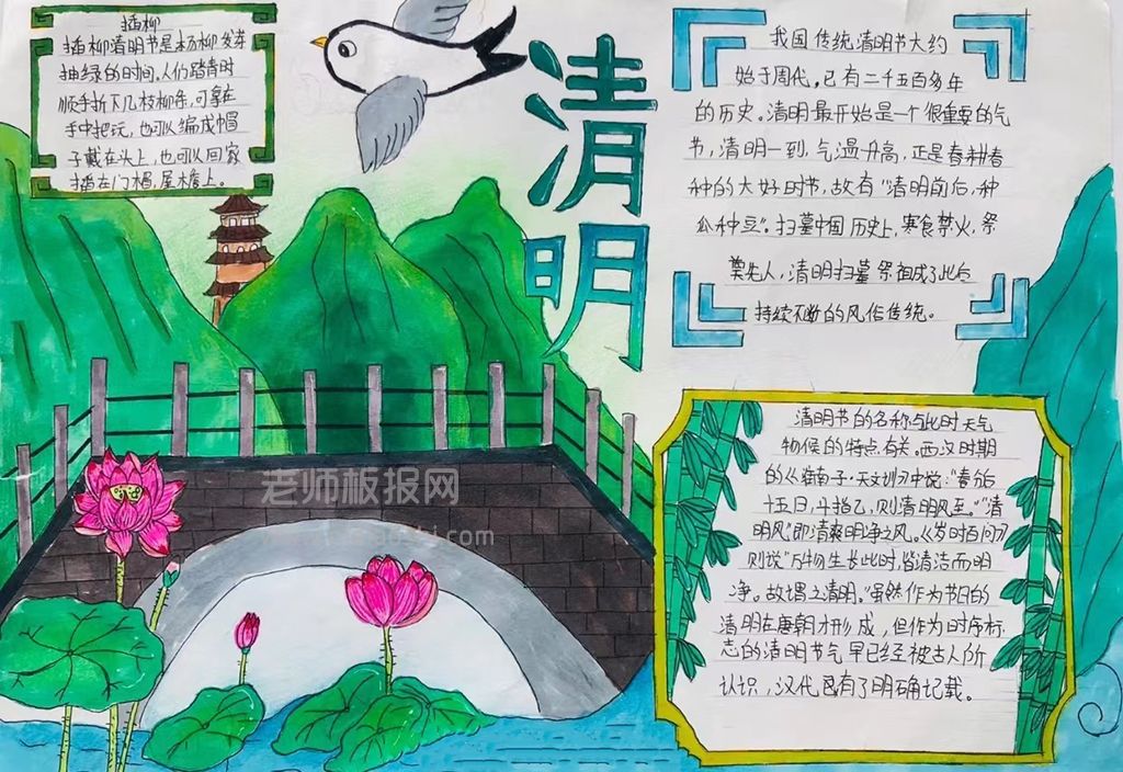 中国传统清明节插柳手抄报绘画图片-简单漂亮