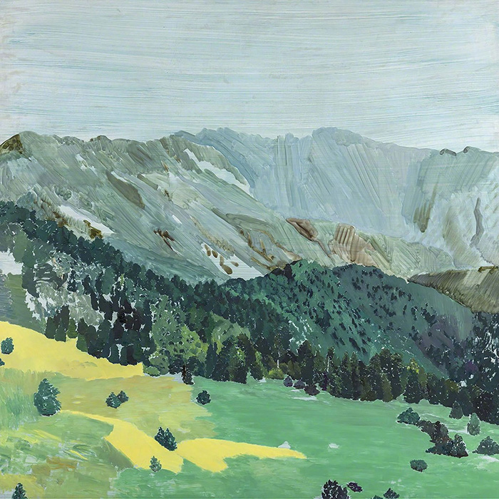 巍峨山峰油画作品欣赏图，色彩丰富的大山油画
