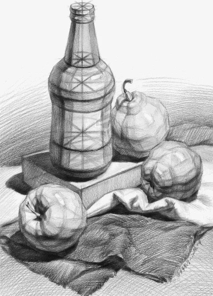 花瓶水壶静物素描图片欣赏·节超丰富的结构素描作品