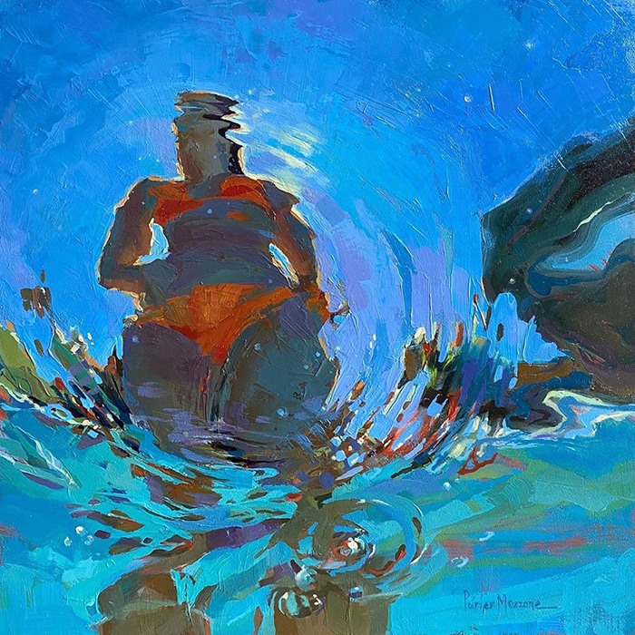 水中视角人物油画作品欣赏，富有质感的油画图