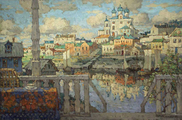 俄罗斯风景油画作品欣赏·路途中的建筑城堡房屋景色图画