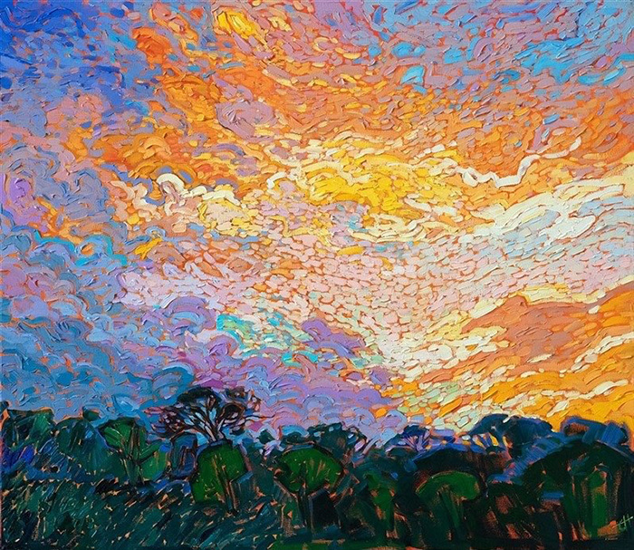 天空晚霞风景油画·印象主义色彩表现动态风景画欣赏