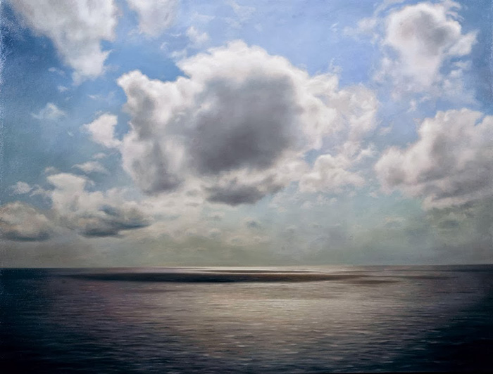 海浪风景油画欣赏图·多彩天空下的海浪