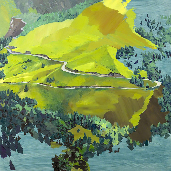 巍峨山峰油画作品欣赏图，色彩丰富的大山油画