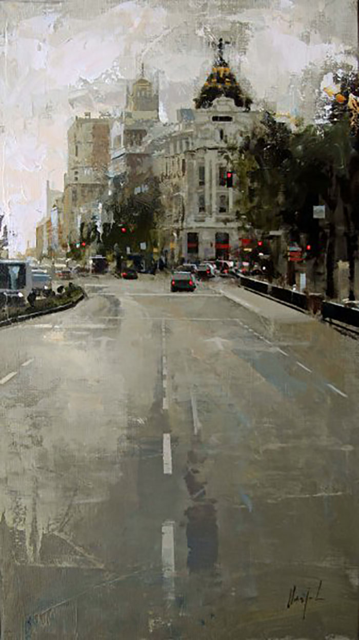 城市街景油画欣赏·不同时刻的场景油画图