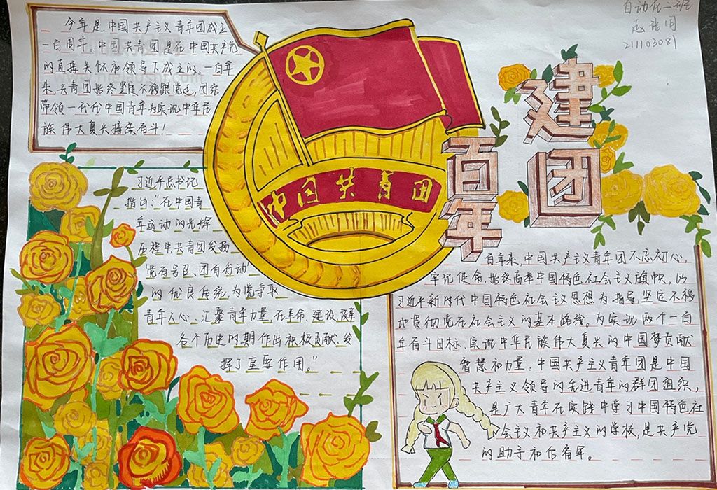 2022中国共青团建团百年手抄报图片-含内容文字
