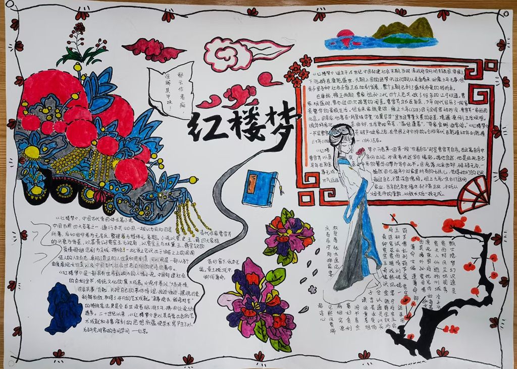 中国古典四大名著之一《红楼梦》手抄报图片-内容文字-版面