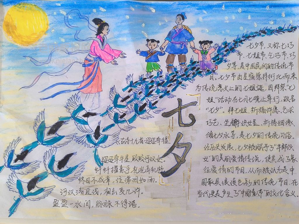 2022最新七夕传统节日主题手抄报图片-版面-图片-文字