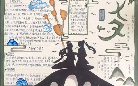 2022中国传统节日-七夕节手抄报绘画-传统习俗+秋夕古诗
