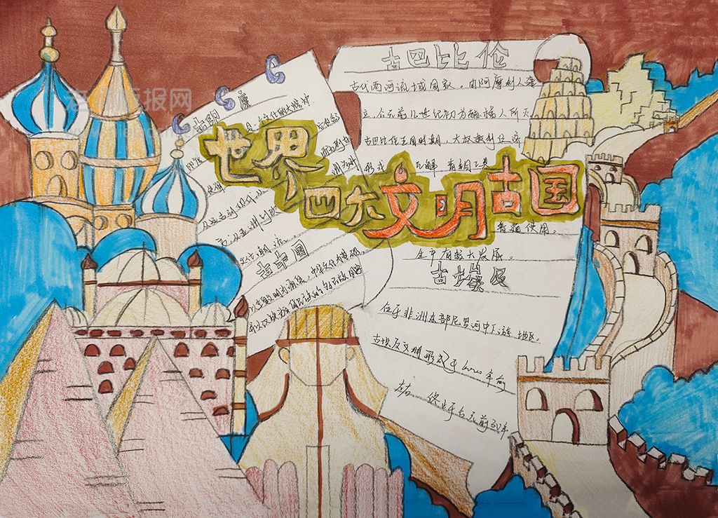 世界四大文明古国手抄报图片-含文字内容