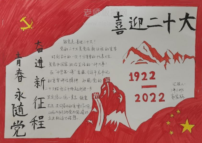 1922-2022喜迎二十大·奋进新征程·青春永随党手抄报图片+文字