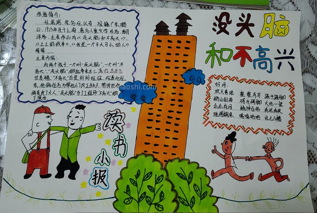 《没头脑和不高兴》小学生课外阅读手抄报简单绘画图片