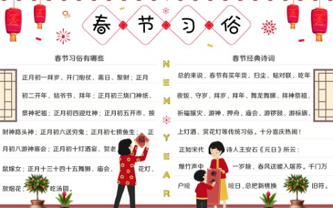 春节习俗手抄报新年快乐贴春联电子小报word模板下载