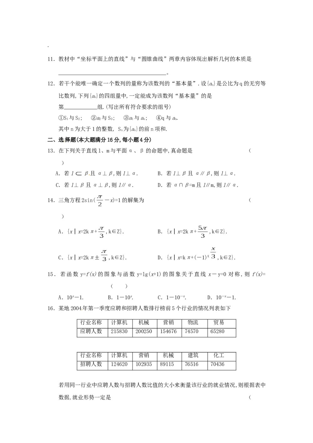 2004年上海高考数学(文科)试卷(word版)+答案2