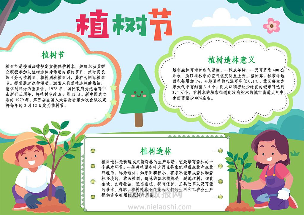 植树节小报·保护环境爱护地球手抄报word模板A4纸