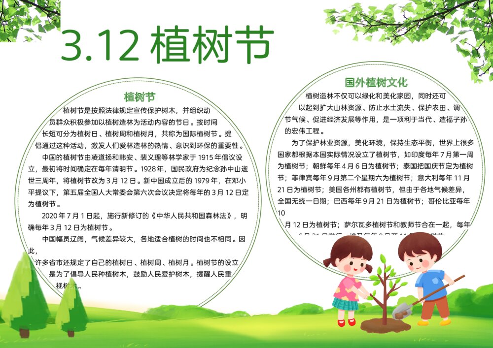 绿色小清新植树节手抄报图片素材下载word模板可打印