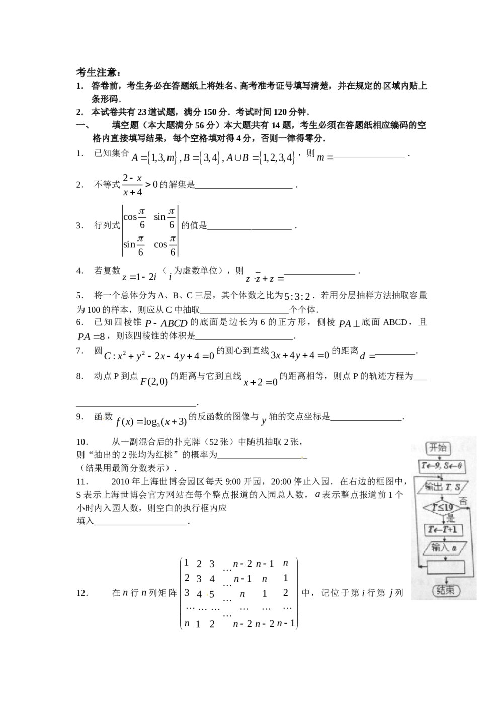 《上海卷》文科数学试题试卷1