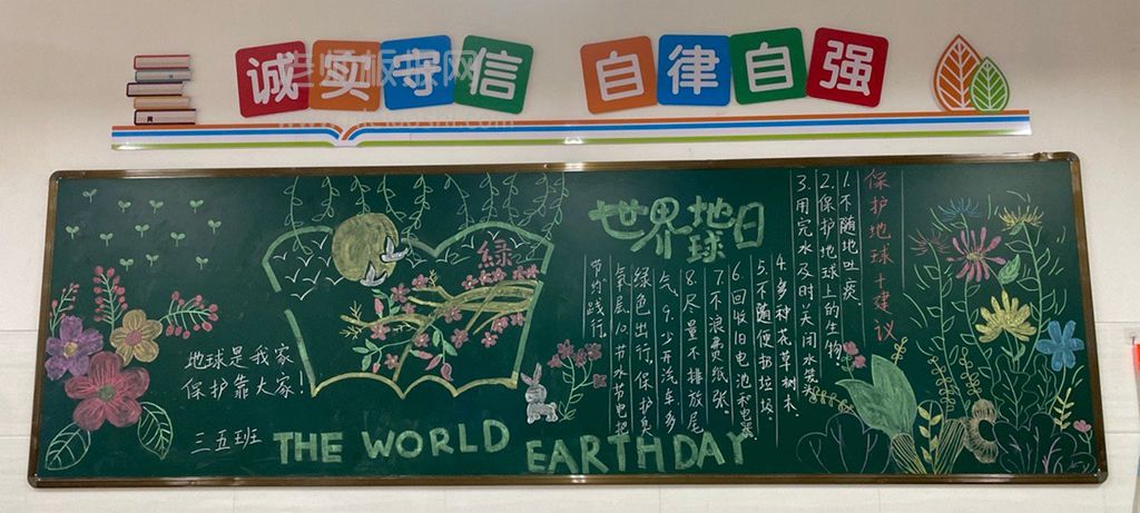 世界地球日主题黑板报图片简单清晰