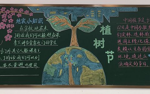 3·12植树节主题校园黑板报图片简单清晰