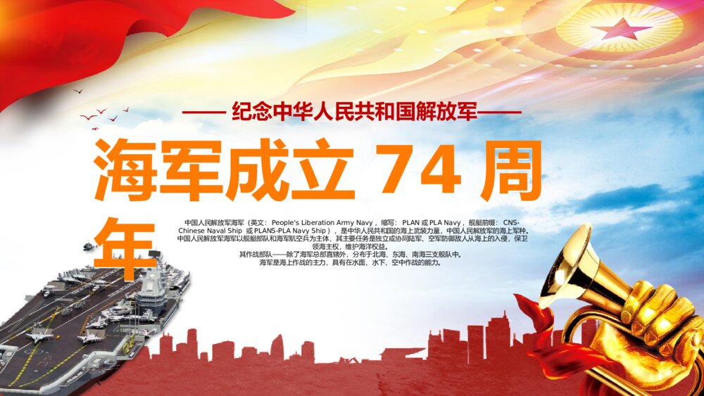 纪念中华人民共和国解放军海军成立74周年PPT课件下载(共24页)1