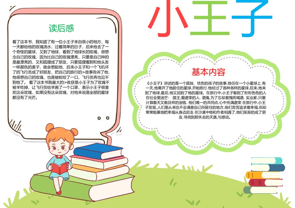 小王子读后感小报素材 童话故事读书阅读学生手抄报1