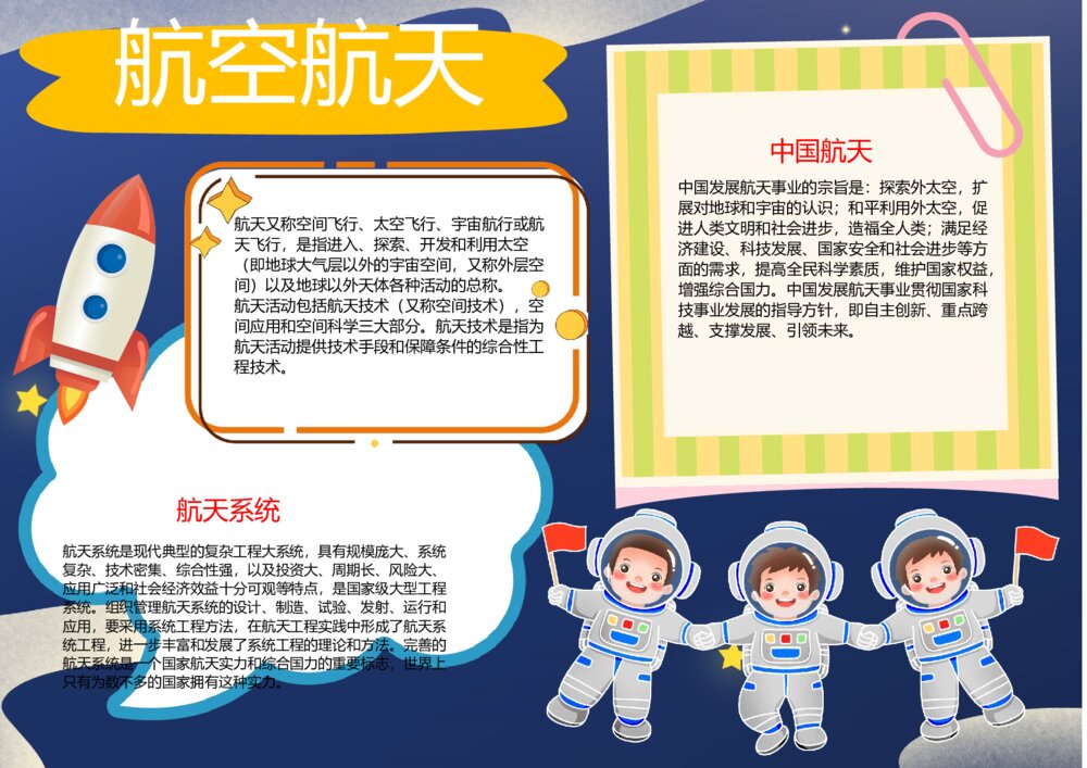 中国航天日小报 航空航天科技手抄报A4word电子模板打印