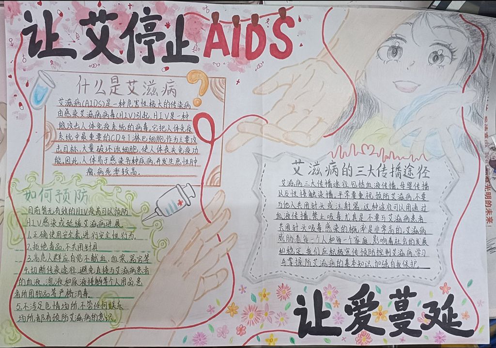 艾滋病AIDS主题手抄报 珍爱生命预防艾滋病手抄报图片