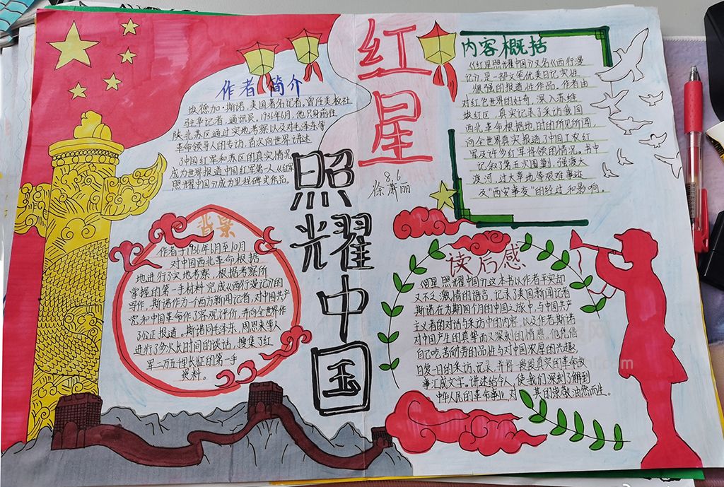 红星照耀中国手抄报图 红星照耀中国文学名著读书手抄报大全