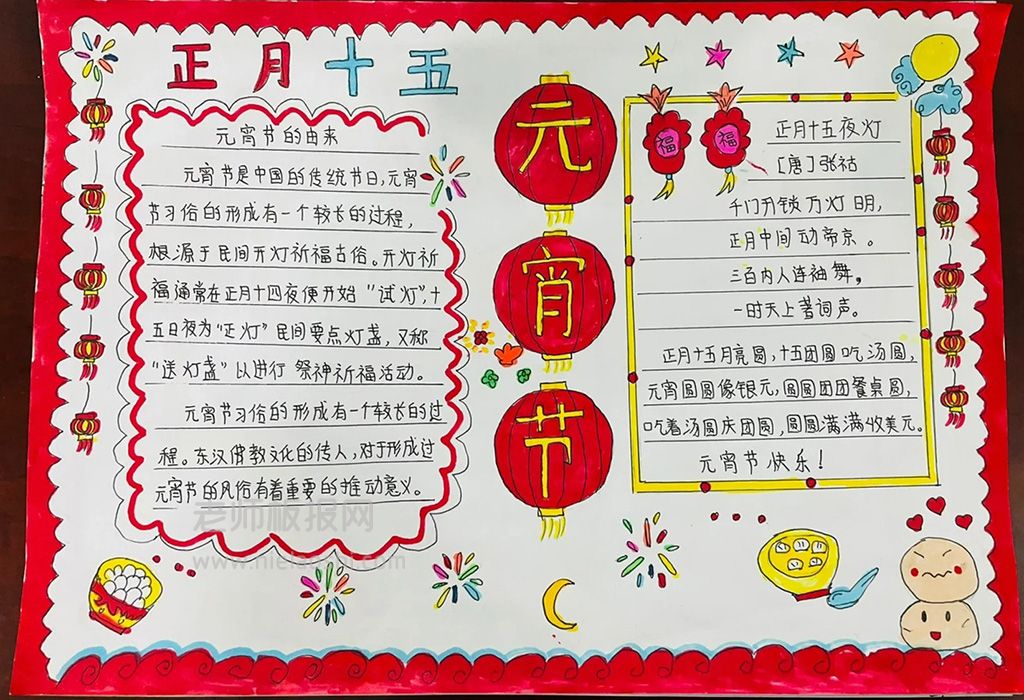 2024最新版元宵节手抄报中国红主题画 适合小学生参考!收藏哦!